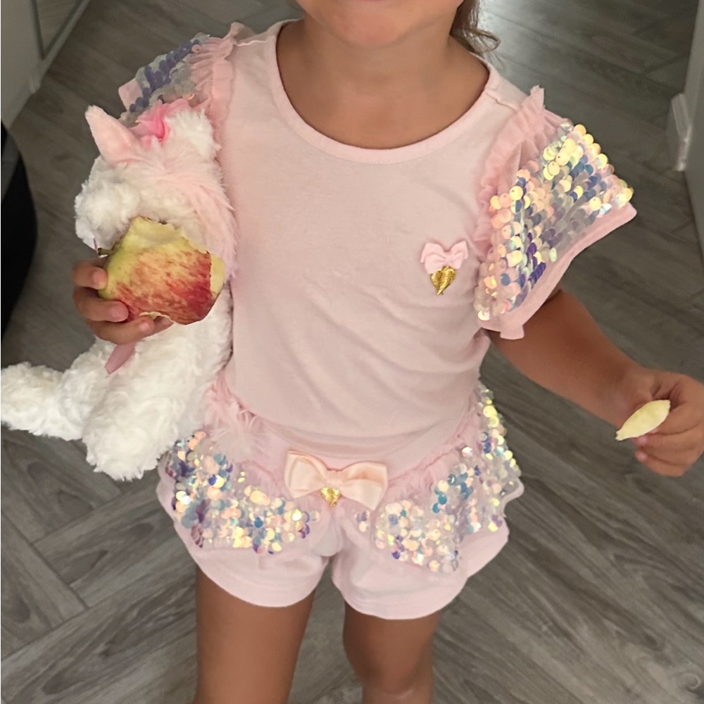 $145 Angel’s Face Sequin Ruffle Toddler girl Outfit